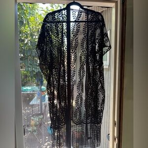 Black Lace Kimono with Fringe